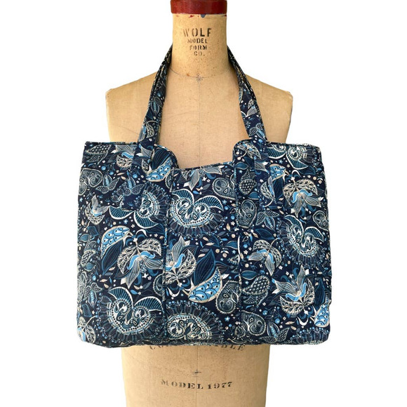 Mary Maxim Blue Paisley Cotton Shoulder Bag Quilted Tote Zippered - Picture 1 of 8